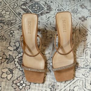 SCHUTZ Tan and Gold Women's Heels